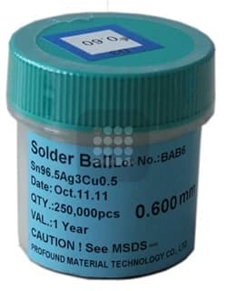 BILE BGA ROHS | FARA PLUMB | SN96 AG3 CU05 SGS CERTIFIED 0.60MM 250K | UZ PROFESIONAL